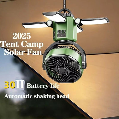 Portable Solar Camping Fan with Light and Power Bank