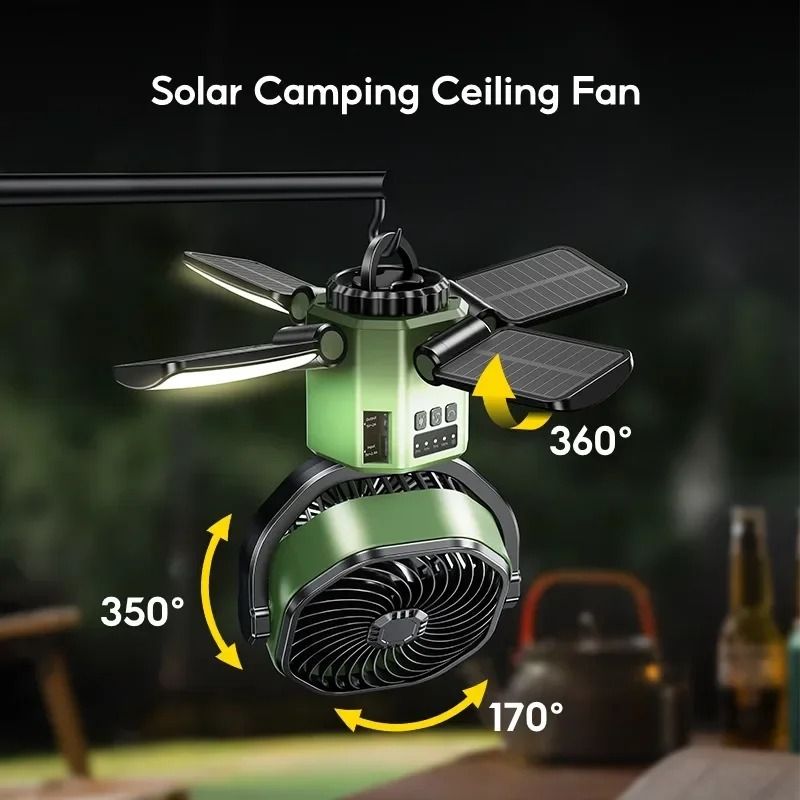 Portable Solar Camping Fan With Light And Power Bank 1