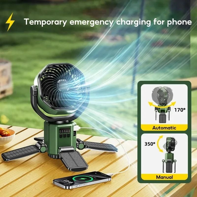 Portable Solar Camping Fan With Light And Power Bank 2
