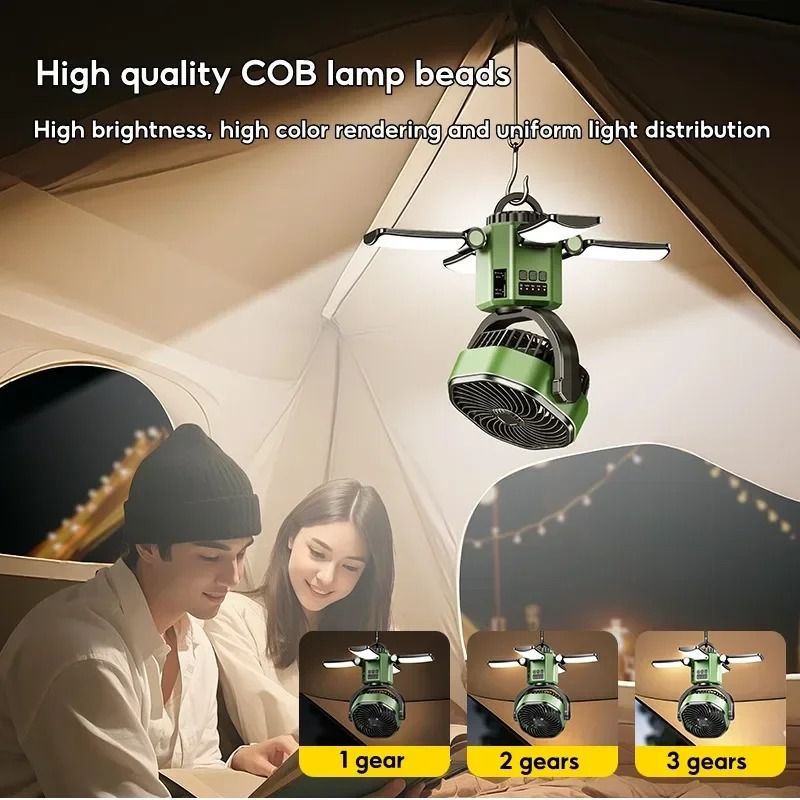 Portable Solar Camping Fan With Light And Power Bank 5