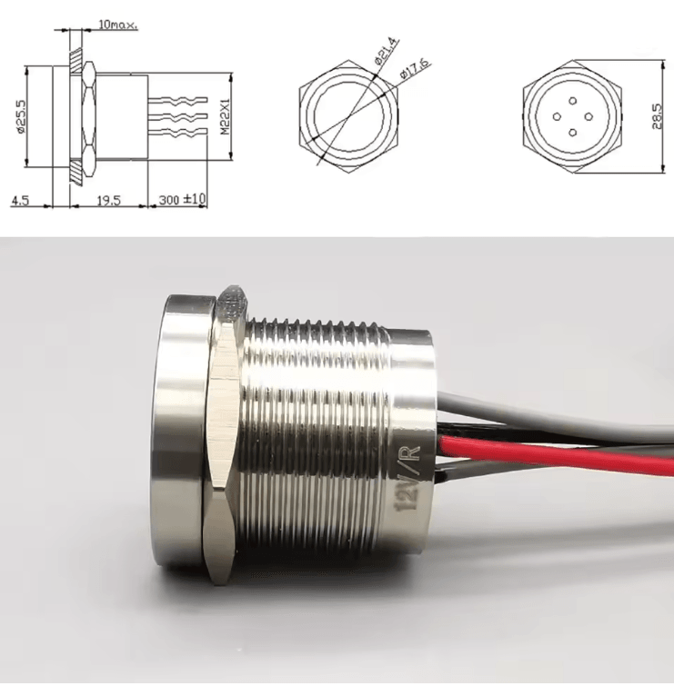 Stainless Steel 22 Mm Flat Head LED Piezo Touch Switch Waterproof IP68 2