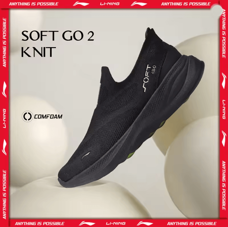 Li Ning Soft Go 2 Knit Mens Slip On Walking Sneakers