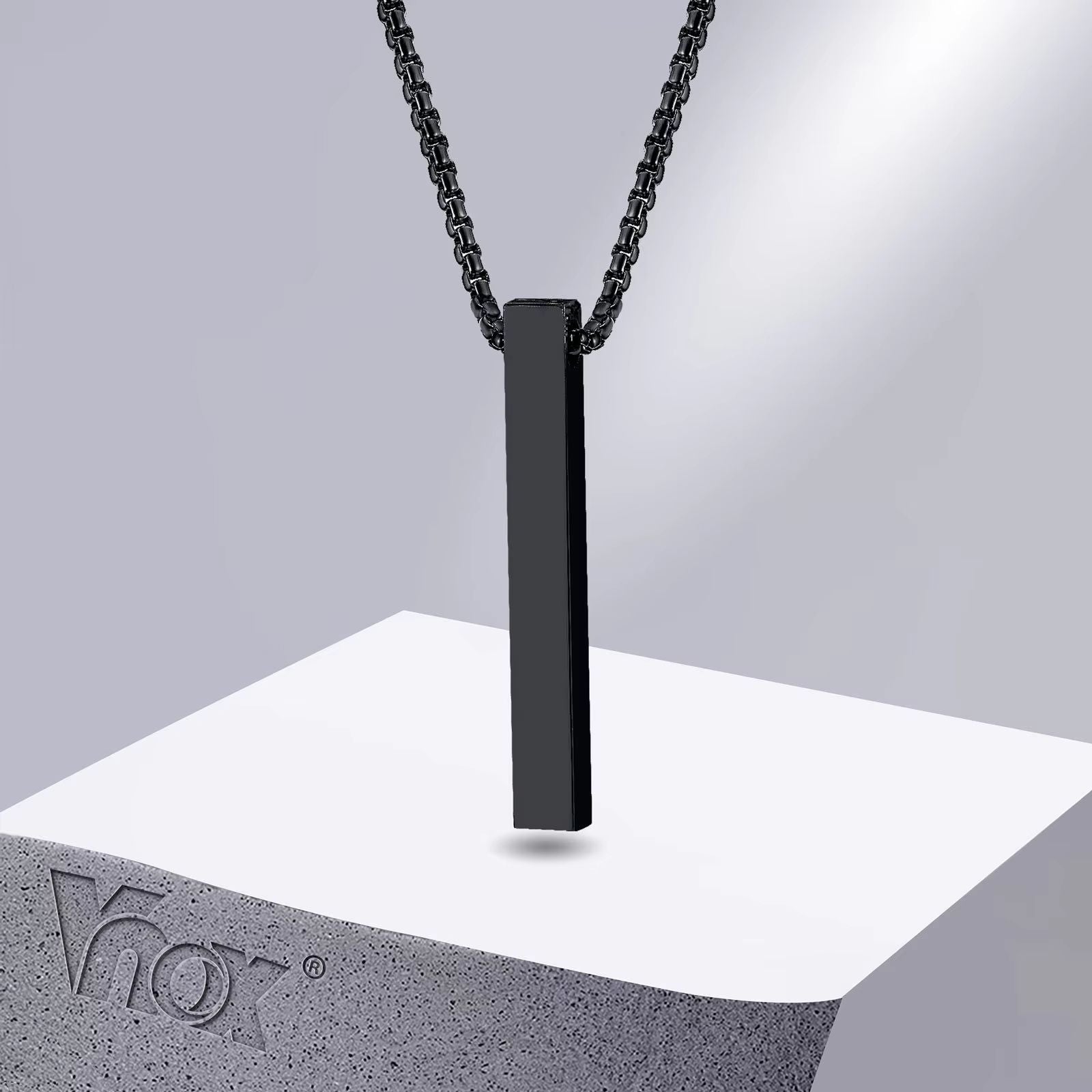 Stainless Steel Bar Pendant Necklace – Minimalist 3D Pillar Design for Men & Women