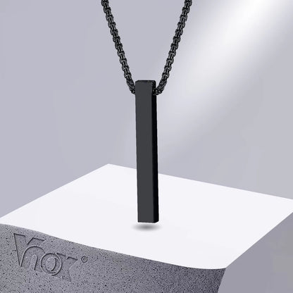 Stainless Steel Bar Pendant Necklace – Minimalist 3D Pillar Design for Men & Women