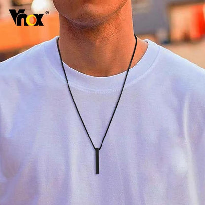 Stainless Steel Bar Pendant Necklace  Minimalist 3D Pillar Design For Men  Women 1
