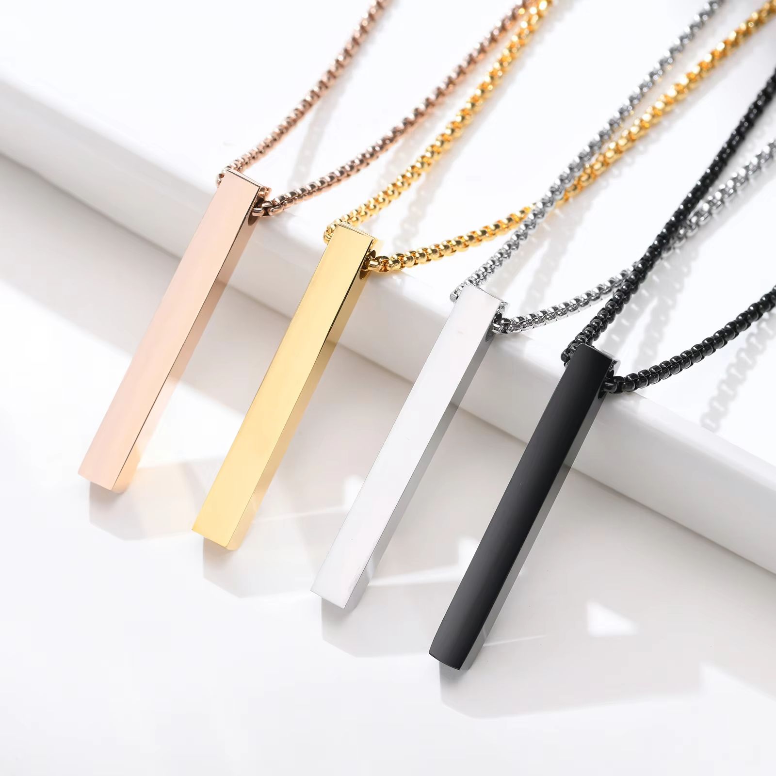 Stainless Steel Bar Pendant Necklace  Minimalist 3D Pillar Design For Men  Women 4