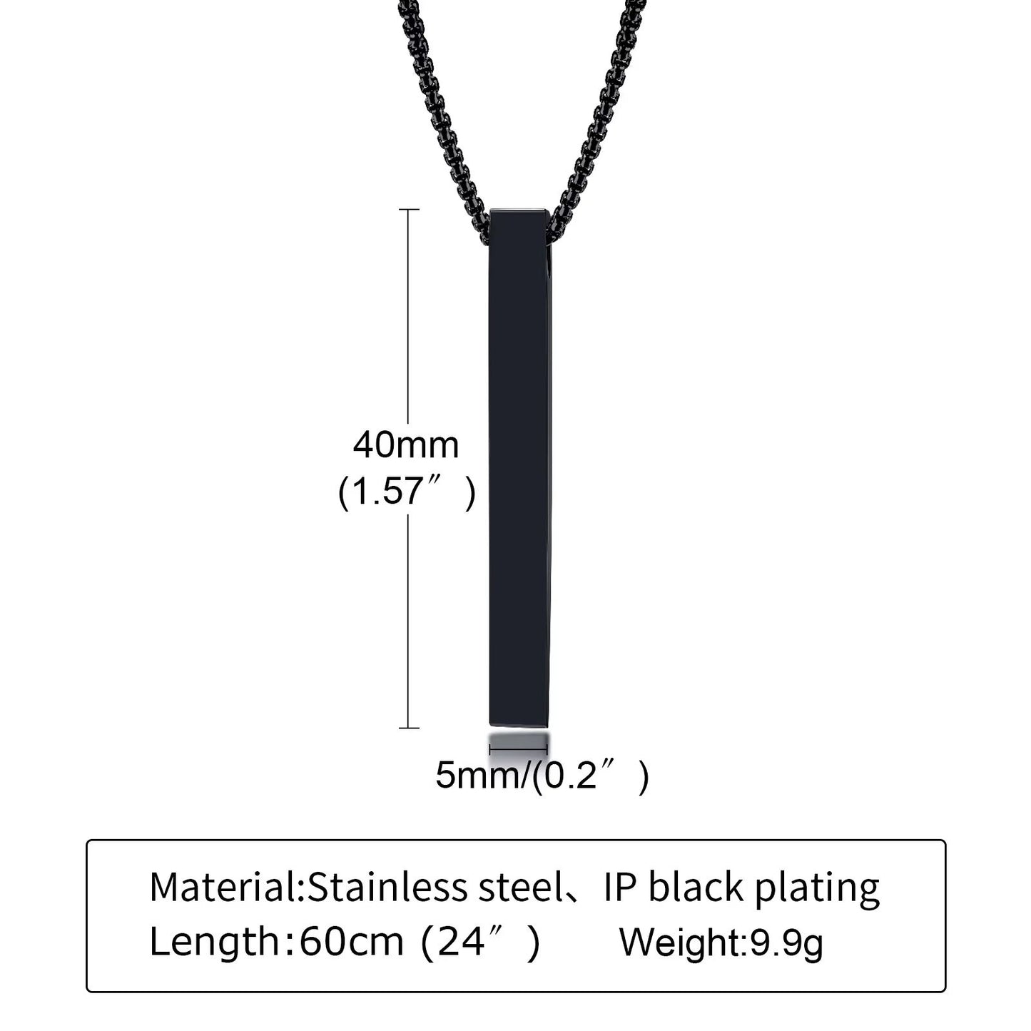 Stainless Steel Bar Pendant Necklace  Minimalist 3D Pillar Design For Men  Women 5