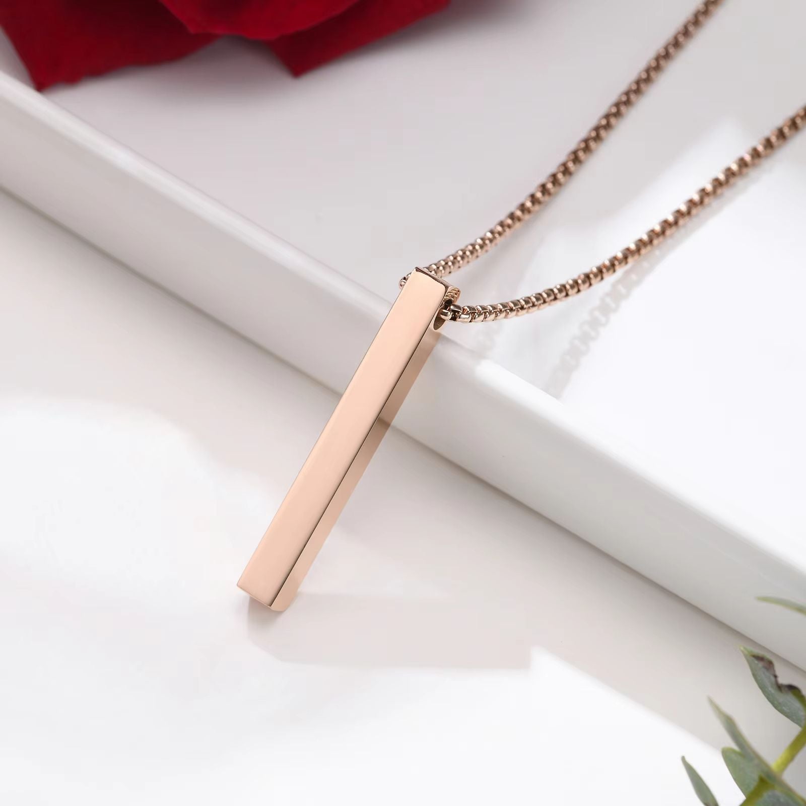 Stainless Steel Bar Pendant Necklace  Minimalist 3D Pillar Design For Men  Women 9