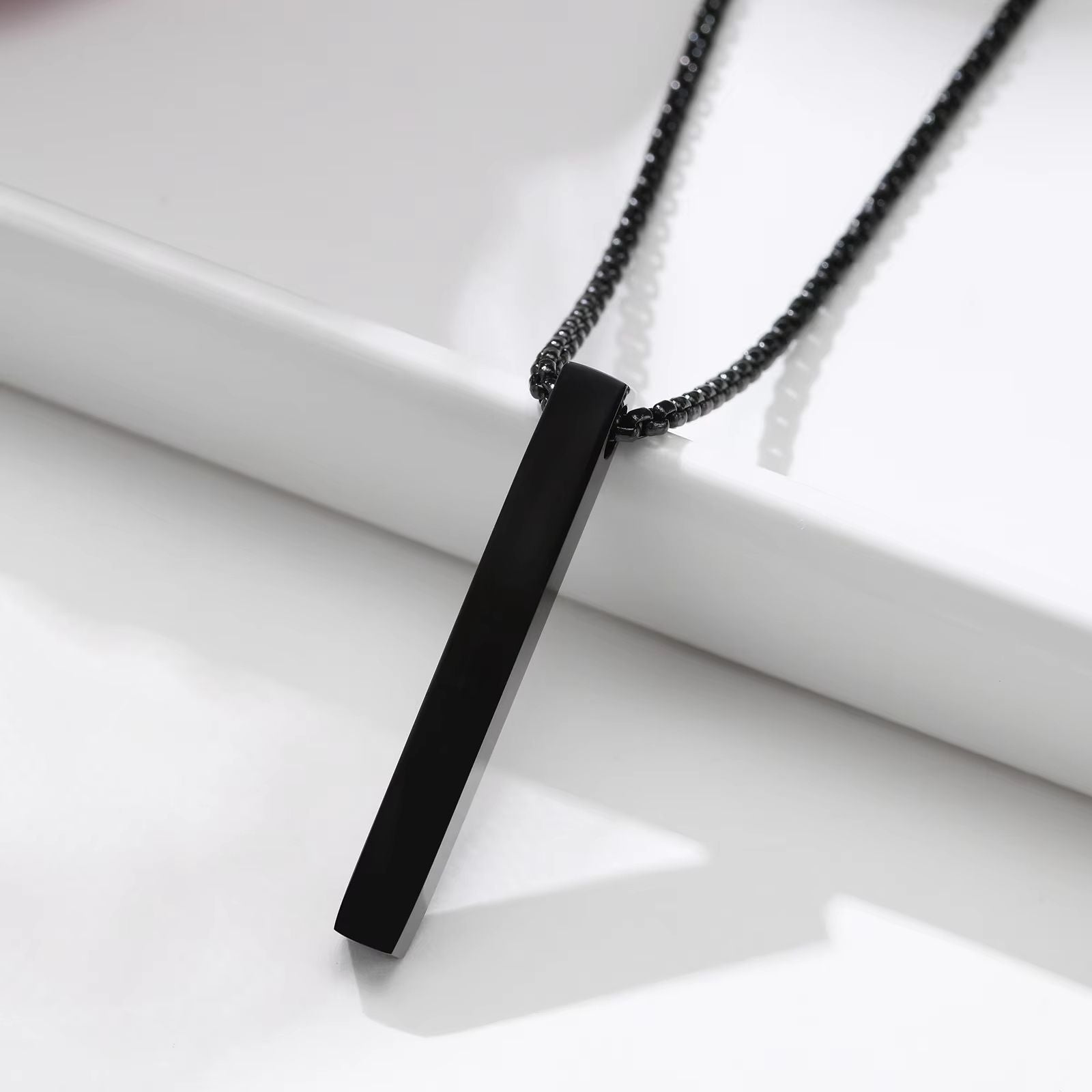 Stainless Steel Bar Pendant Necklace  Minimalist 3D Pillar Design For Men  Women 6