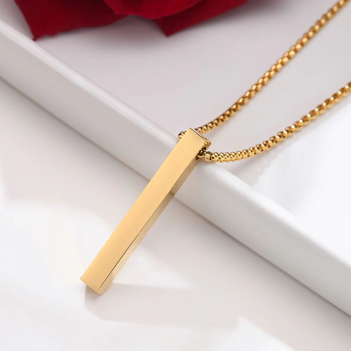 Stainless Steel Bar Pendant Necklace  Minimalist 3D Pillar Design For Men  Women 7