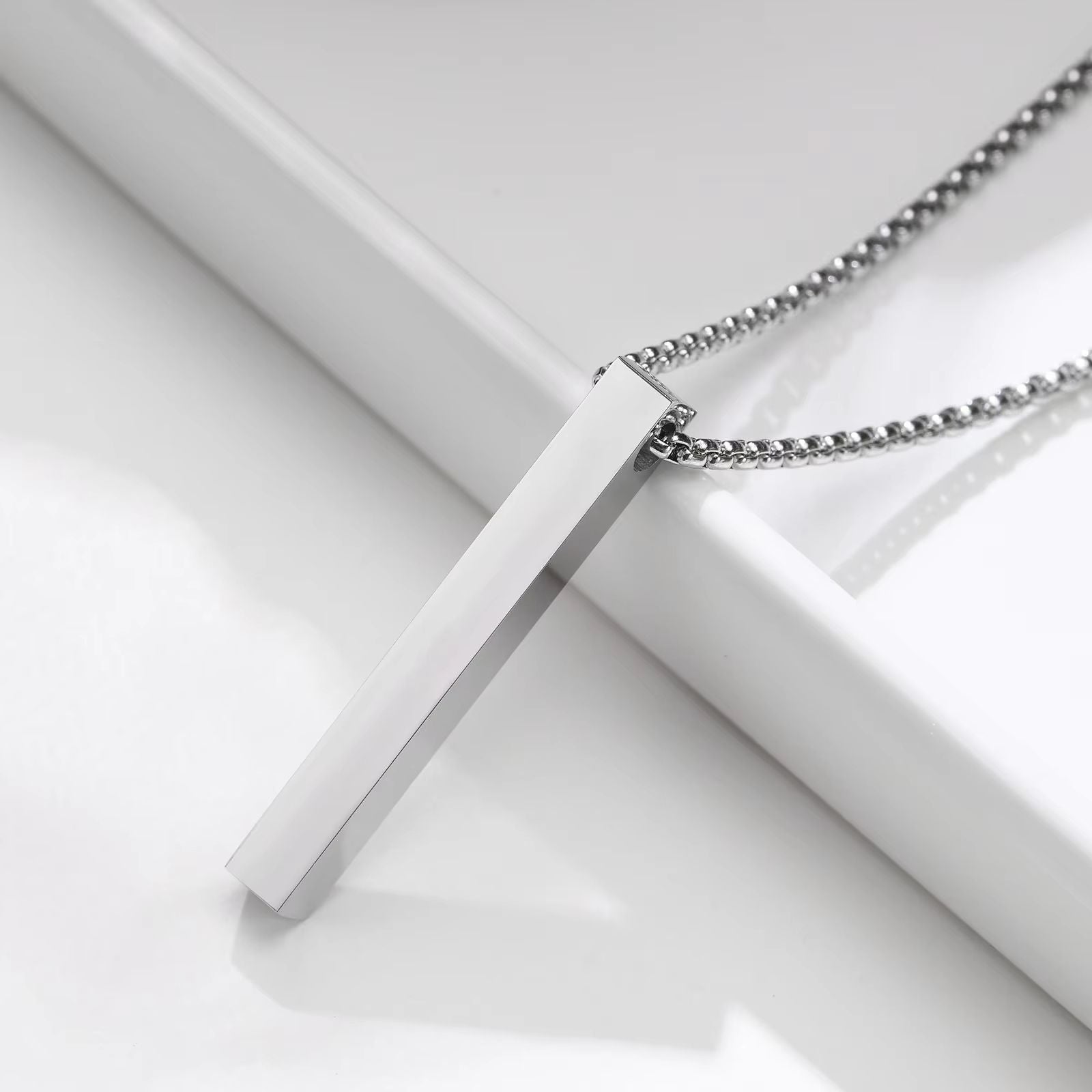 Stainless Steel Bar Pendant Necklace  Minimalist 3D Pillar Design For Men  Women 8