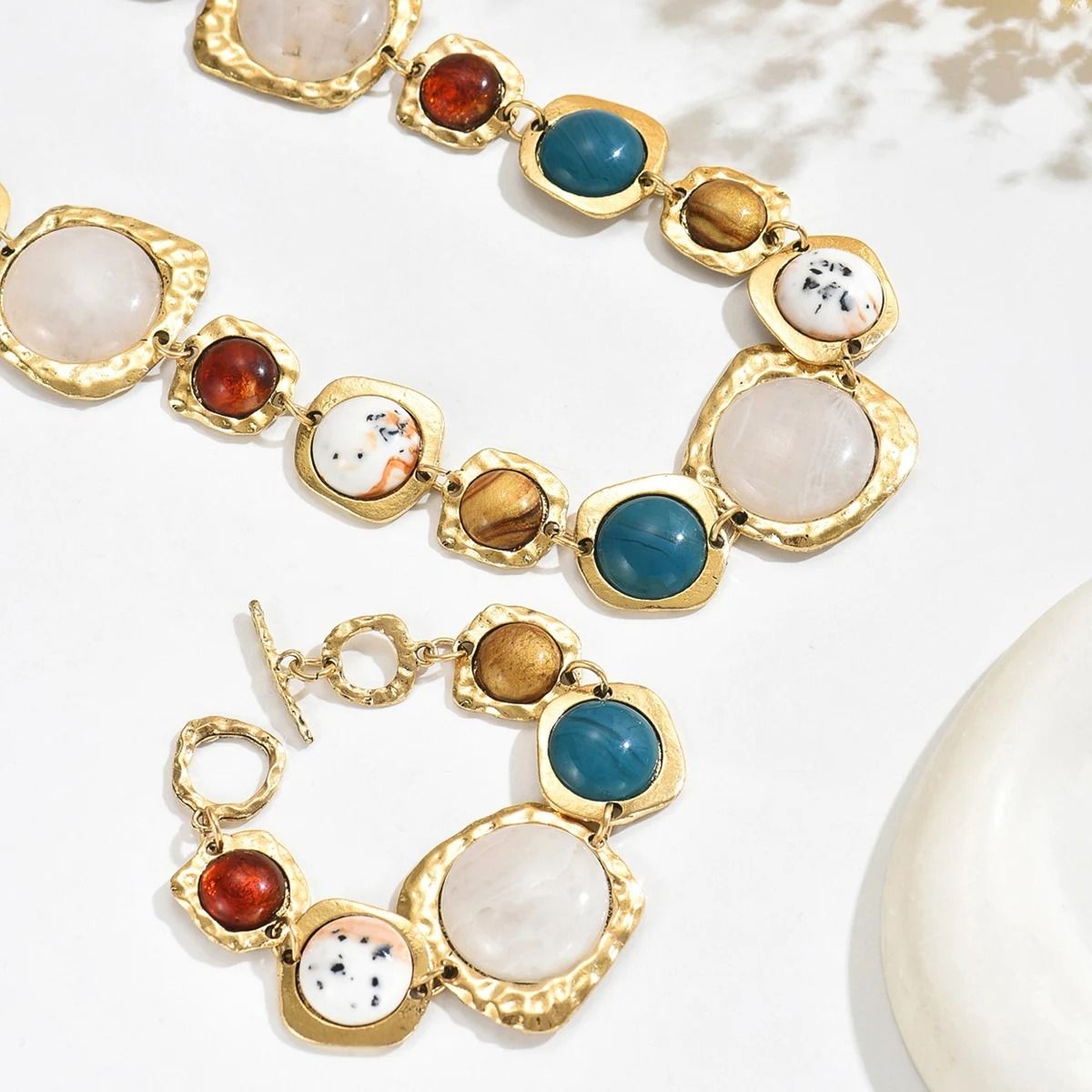 Colorful Geometric Jewelry Set With Chunky Necklace And Bracelet 4