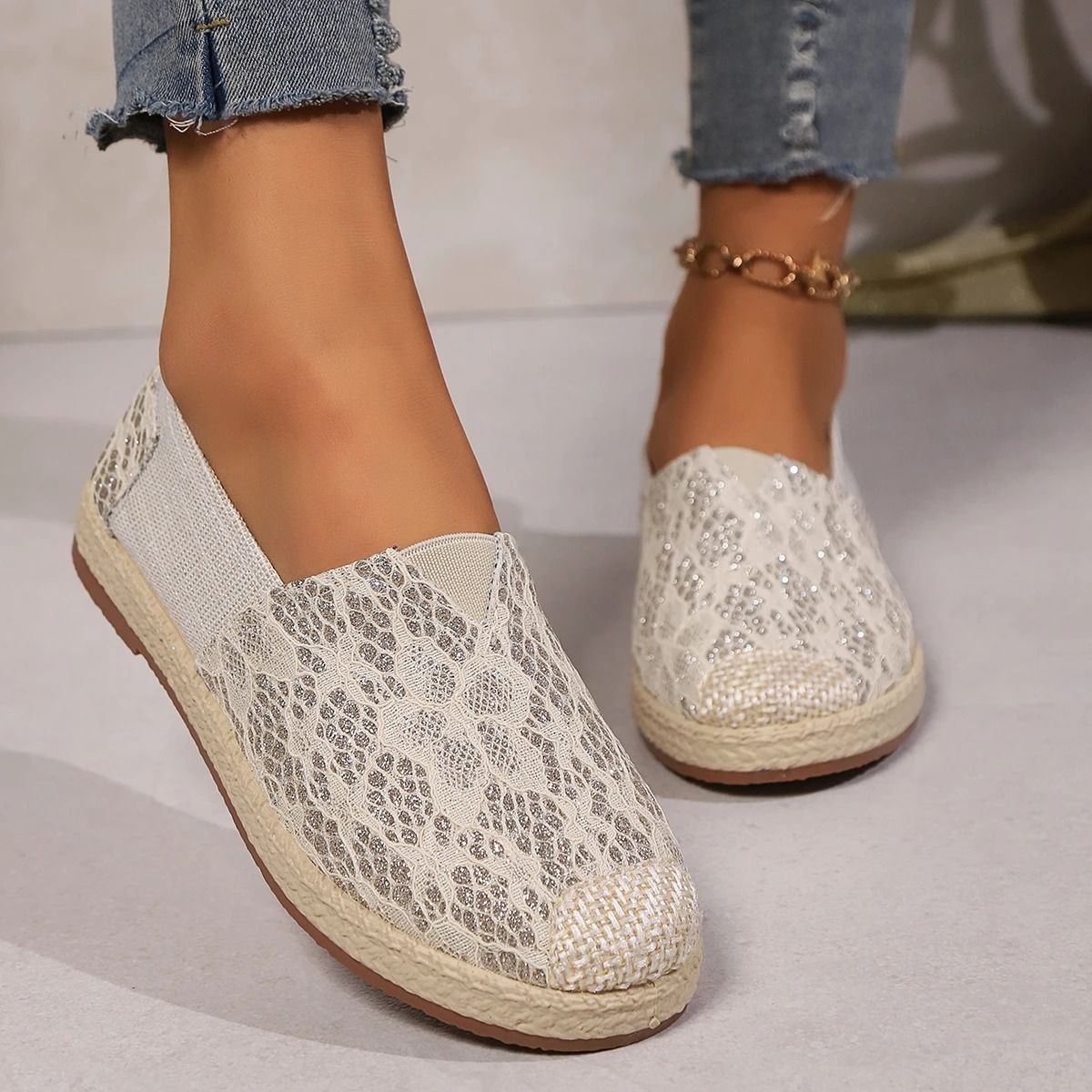 Lightweight SlipOn Casual Loafers For Women Lace Design Comfortable Everyday Sneakers 4
