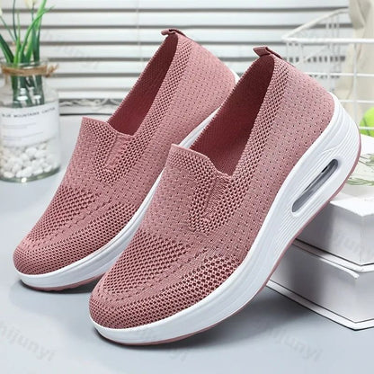 Lightweight Air Platform Slip On Sneakers for Women Casual Comfort Walking Shoes with Wedge Heel