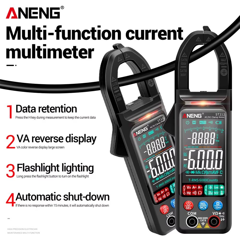 ANENG ST212 Color Screen Clamp Meter  AC DC Digital Multimeter With NCV And Temperature 3