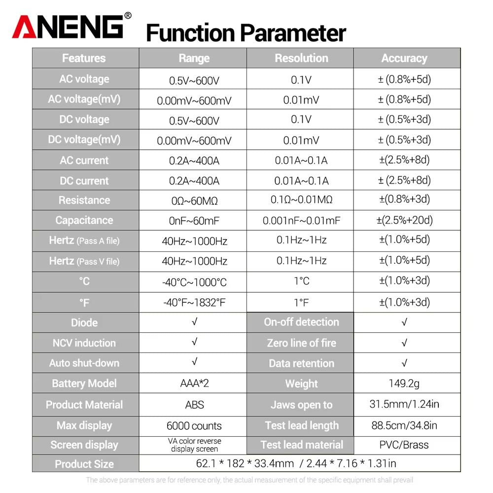 ANENG ST212 Color Screen Clamp Meter  AC DC Digital Multimeter With NCV And Temperature 5