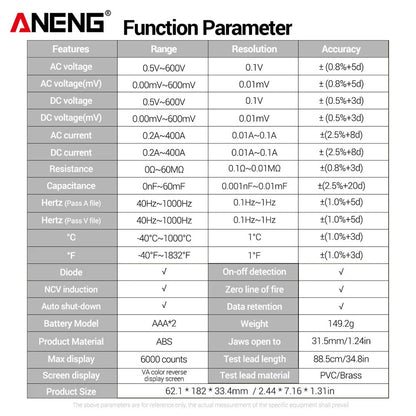 ANENG ST212 Color Screen Clamp Meter  AC DC Digital Multimeter With NCV And Temperature 5