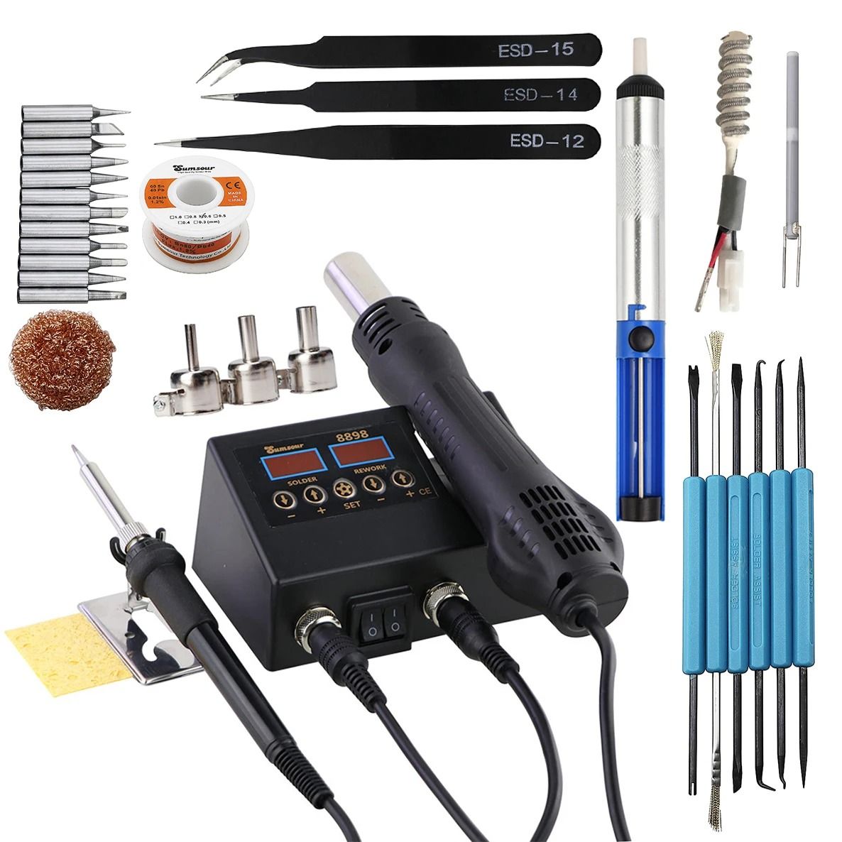 Electric Soldering Iron and Hot Air Gun 2 in 1 Station with Digital Display for Welding and Repair