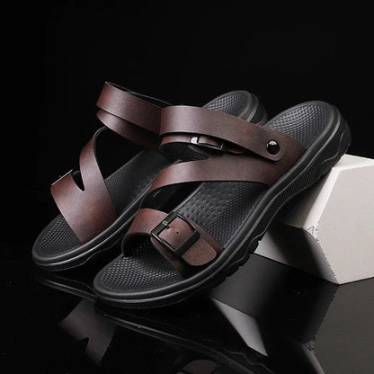 Mens Outdoor Non-Slip Summer Sandals with Breathable PU Leather Design