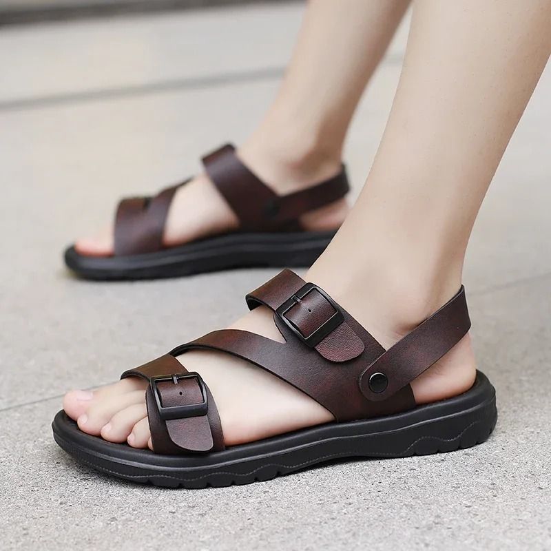 Mens Outdoor NonSlip Summer Sandals With Breathable PU Leather Design 1