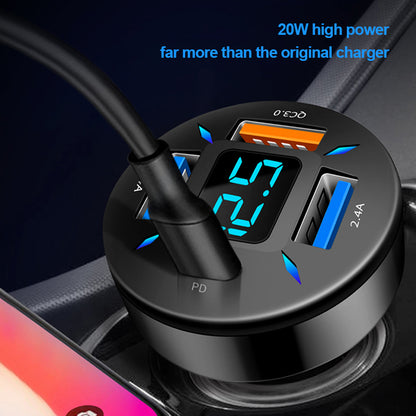 66W Quick Charge Car Phone Charger, PD & QC3.0 4 Port USB Cigarette Lighter Adapter for iPhone, Xiaomi, Samsung