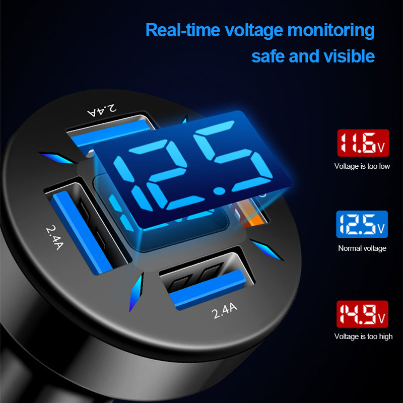 66W Quick Charge Car Phone Charger, PD & QC3.0 4 Port USB Cigarette Lighter Adapter for iPhone, Xiaomi, Samsung