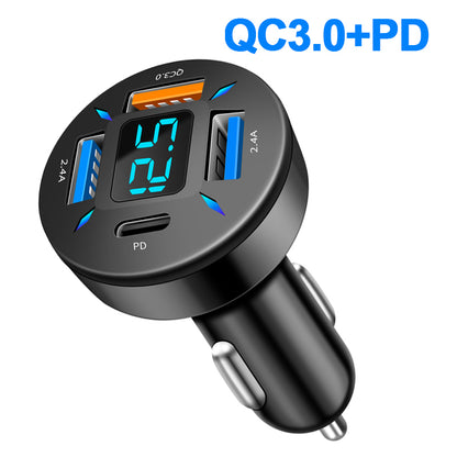 66W Quick Charge Car Phone Charger, PD & QC3.0 4 Port USB Cigarette Lighter Adapter for iPhone, Xiaomi, Samsung