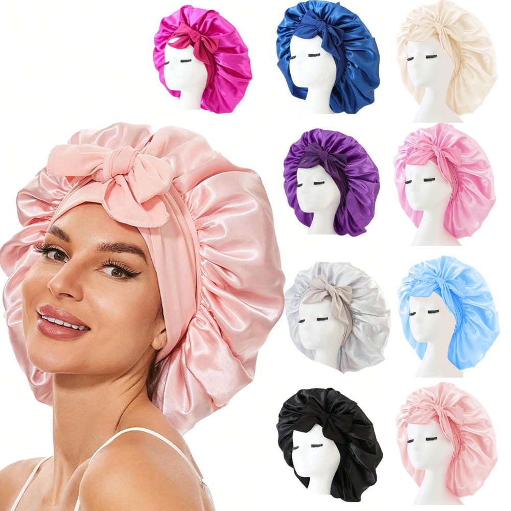 Satin Bonnet & Silk Sleep Set – Adjustable Bonnet for Sleeping with Tie Band, Hair Bonnet for Women & Men, Includes Eye
