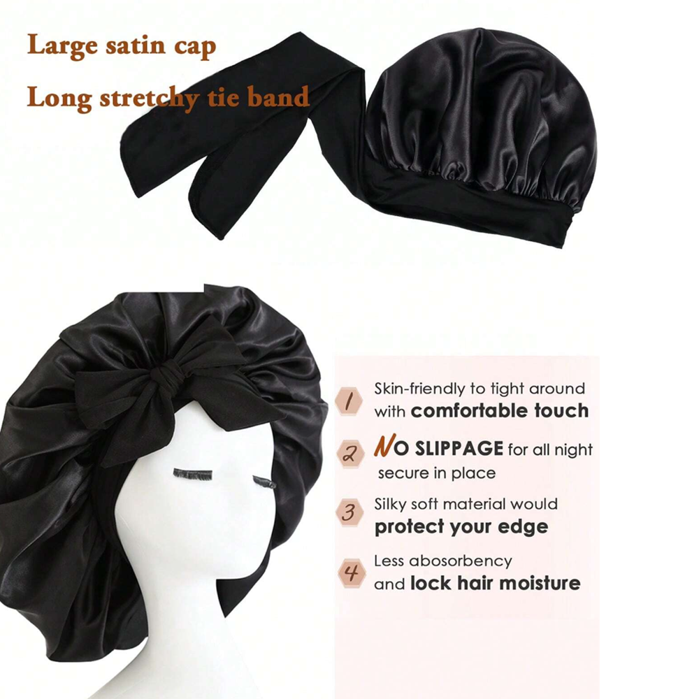 Satin Bonnet & Silk Sleep Set – Adjustable Bonnet for Sleeping with Tie Band, Hair Bonnet for Women & Men, Includes Eye