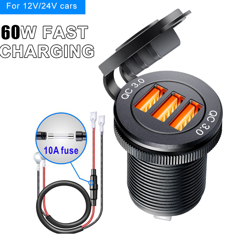 Quick Charge PD Car USB Socket Outlet Waterproof Charger for Auto Truck Motorcycle Marine Boat, Aluminum Power Socket