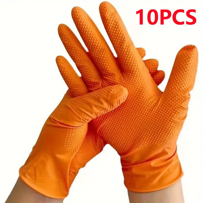 Heavy Duty Orange Nitrile Gloves 8Mil – Industrial Disposable Gloves with Diamond Grip for Mechanics & Safety Work