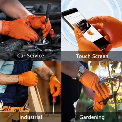 Heavy Duty Orange Nitrile Gloves 8Mil – Industrial Disposable Gloves with Diamond Grip for Mechanics & Safety Work