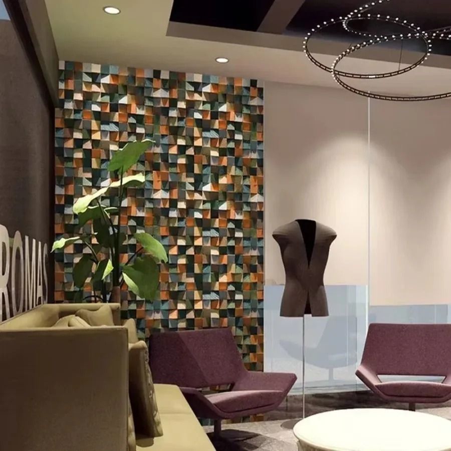 3D Wooden Mosaic Wall Art Acoustic Diffuser Panel For Home Or Office Decor 4