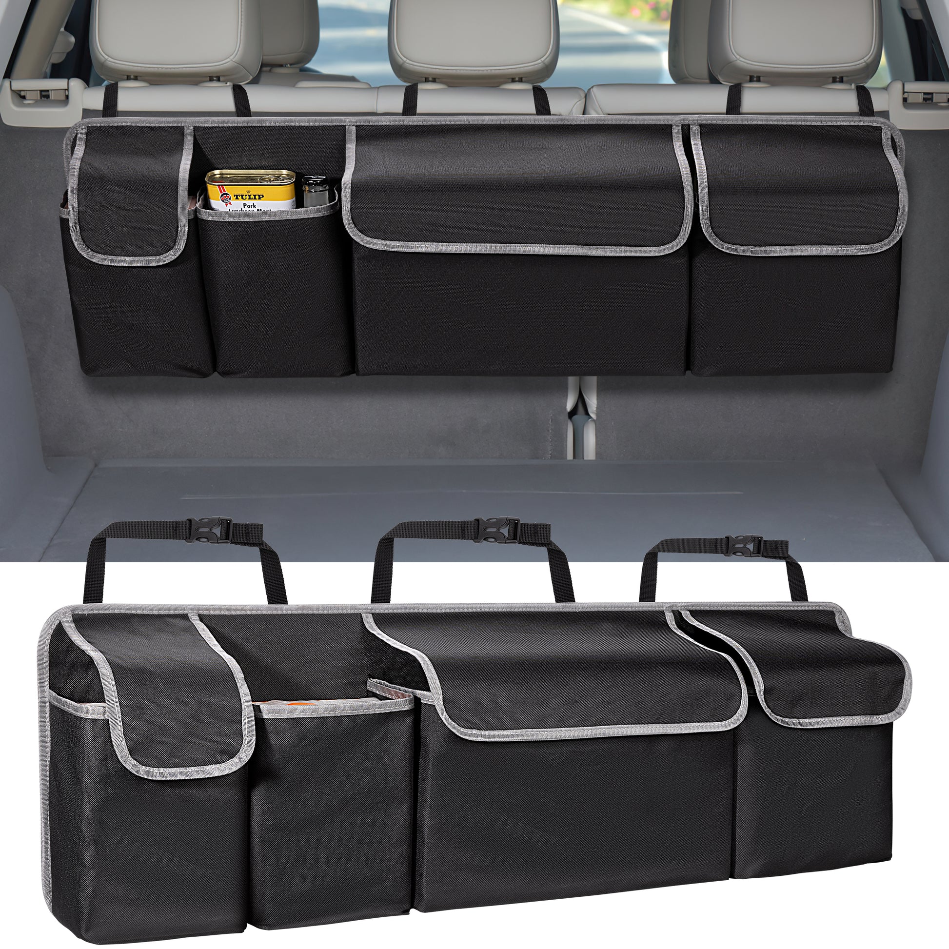 Backseat Hanging Car Trunk Organizer for SUV & Truck, Rear Seat Storage Bag with 4 Pockets, Universal Fit for SUV, Truck