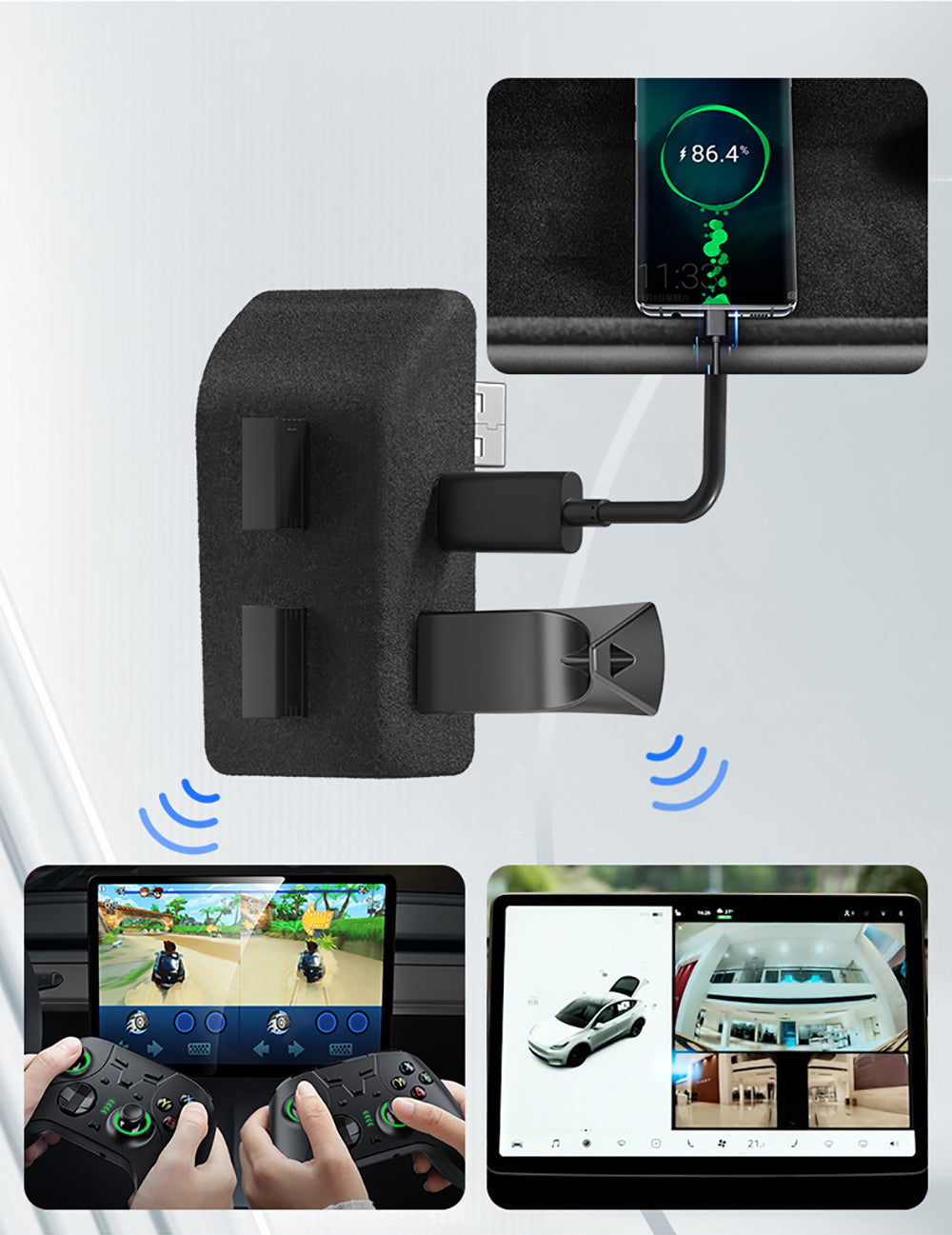 Tesla Model 3 Y Highland Glove Box USB Docking Station, YZ Quick Charger Hub 4 USB Port Shunt Flocking Adapter Powered