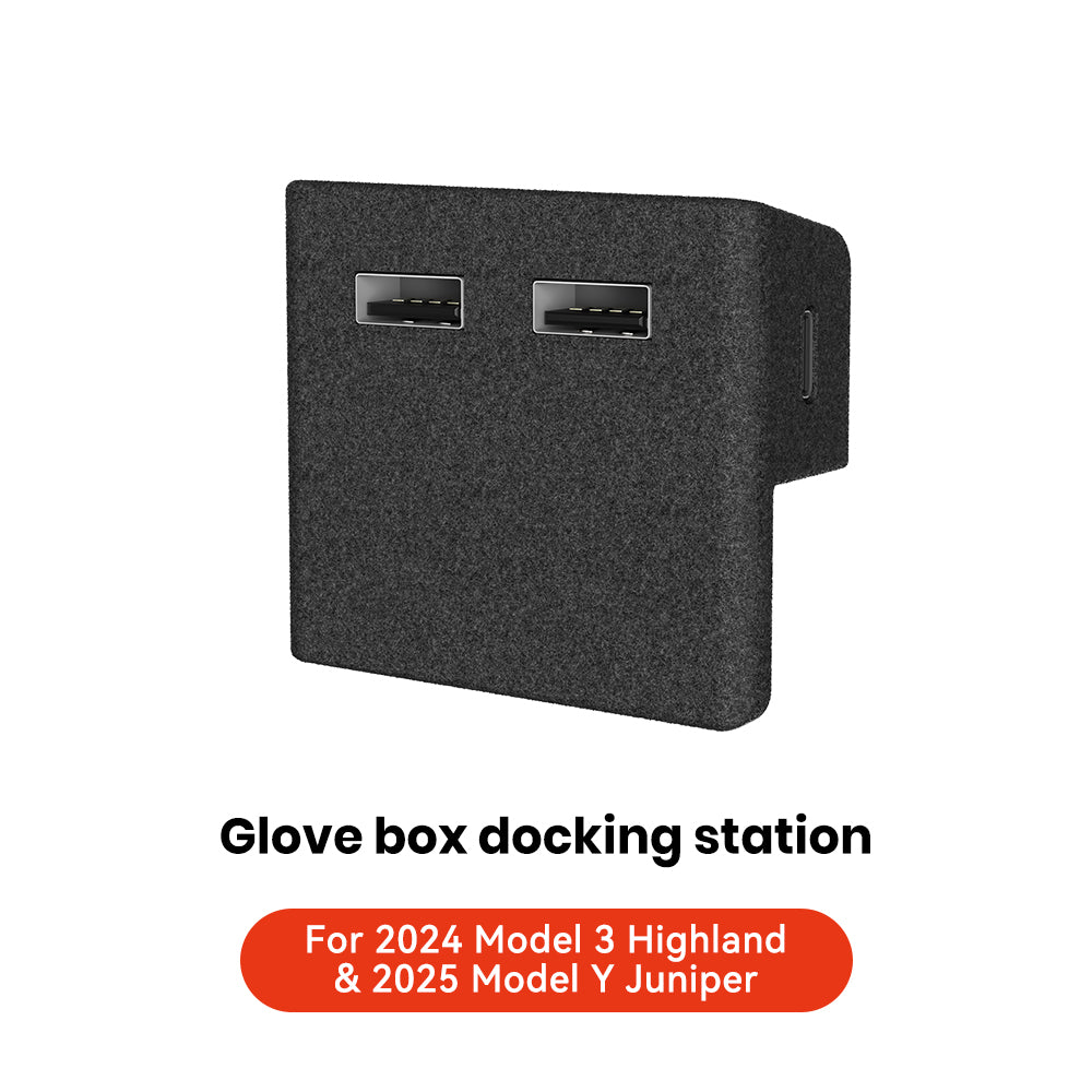 Tesla Model 3 Y Highland Glove Box USB Docking Station, YZ Quick Charger Hub 4 USB Port Shunt Flocking Adapter Powered