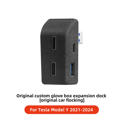 Tesla Model 3 Y Highland Glove Box USB Docking Station, YZ Quick Charger Hub 4 USB Port Shunt Flocking Adapter Powered