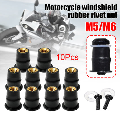 Motorcycle Windshield Bolts Screws Set Rubber Well Nut Fastener Kit for Honda Kawasaki Yamaha Suzuki Windscreen
