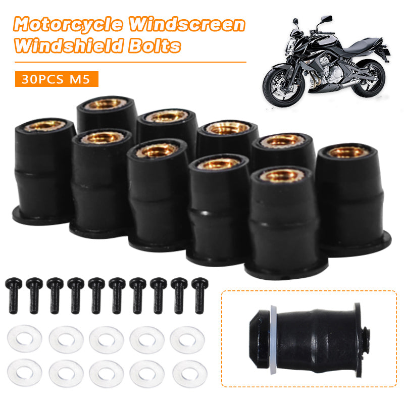 Motorcycle Windshield Bolts Screws Set Rubber Well Nut Fastener Kit for Honda Kawasaki Yamaha Suzuki Windscreen