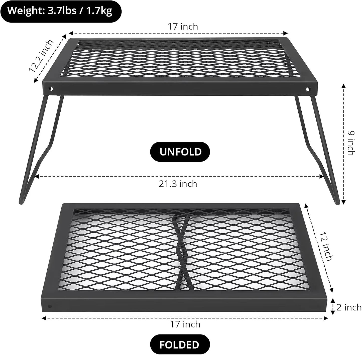 HeavyDuty Folding Campfire Grill  Portable Steel Mesh Grate For Open Fire Cooking 4