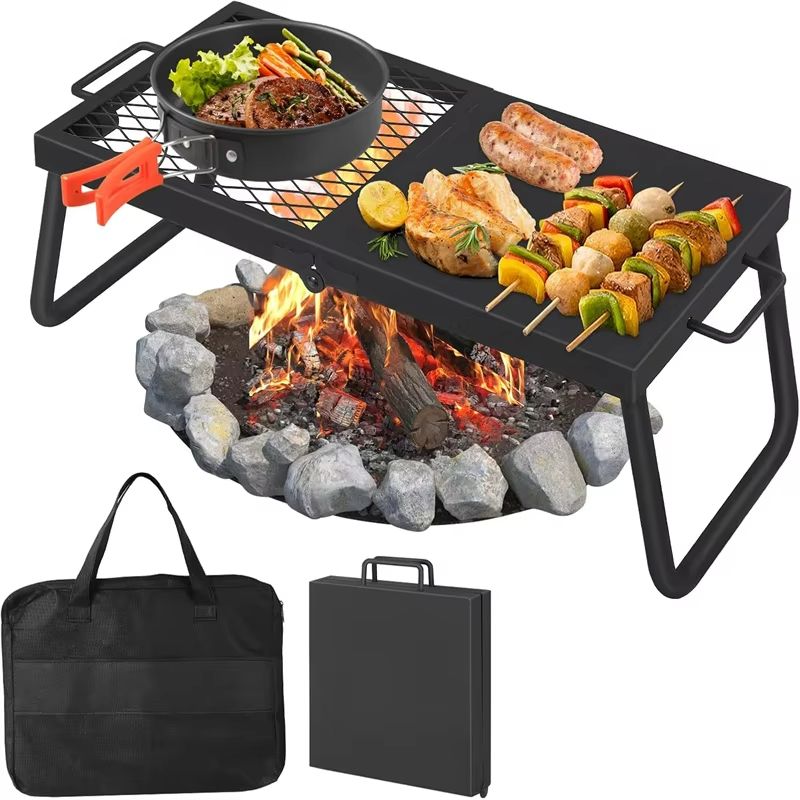 HeavyDuty Folding Campfire Grill  Portable Steel Mesh Grate For Open Fire Cooking 7