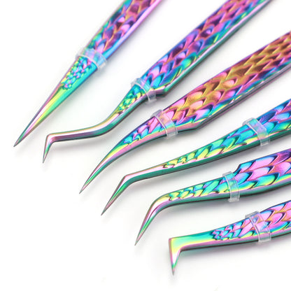 6PCS False Eyelash Tweezers Set for Fake Fan Lashes Extensions – Eyebrow Planting Clip, Eyelash Tongs, Makeup Nail Tools