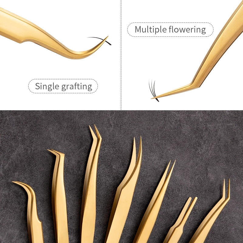6PCS False Eyelash Tweezers Set for Fake Fan Lashes Extensions – Eyebrow Planting Clip, Eyelash Tongs, Makeup Nail Tools