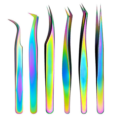 6PCS False Eyelash Tweezers Set for Fake Fan Lashes Extensions – Eyebrow Planting Clip, Eyelash Tongs, Makeup Nail Tools