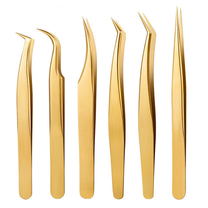 6PCS False Eyelash Tweezers Set for Fake Fan Lashes Extensions – Eyebrow Planting Clip, Eyelash Tongs, Makeup Nail Tools