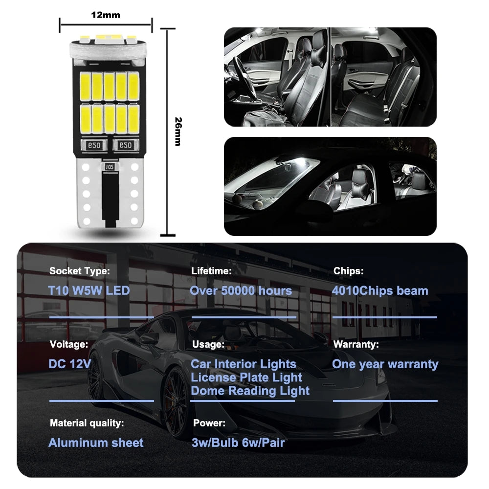 LED Canbus Car Interior Light No Error 26-SMD Chip Pure White Bulbs for Dome, Map, License Plate, Instrument Panel