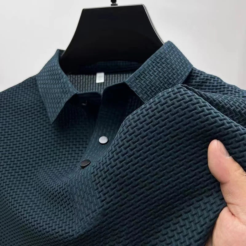 Mens Bone Flower Polo Shirt Business Casual, Breathable & Comfortable Summer Top