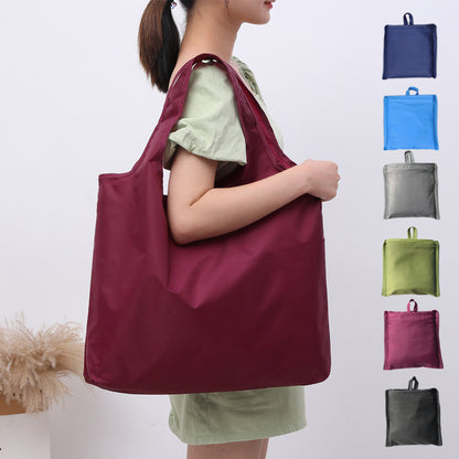 BIG Eco Friendly Folding Shopping Bag Reusable Solid Color Grocery Travel & Shoulder Handbag, Portable & Practical