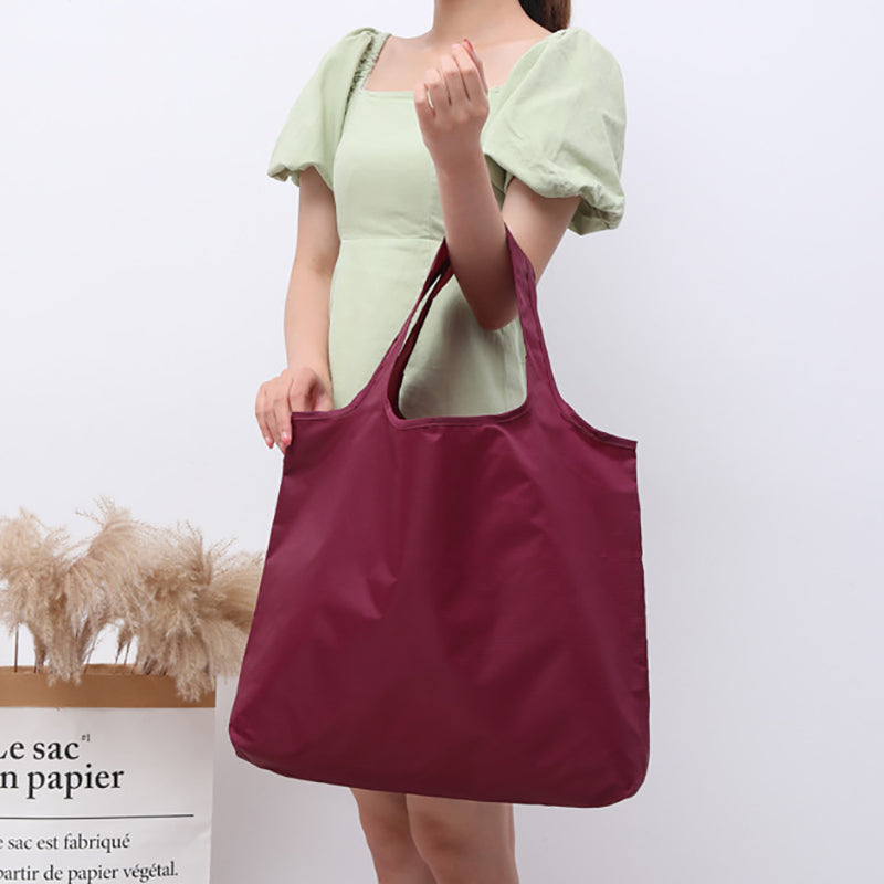 BIG Eco Friendly Folding Shopping Bag Reusable Solid Color Grocery Travel & Shoulder Handbag, Portable & Practical