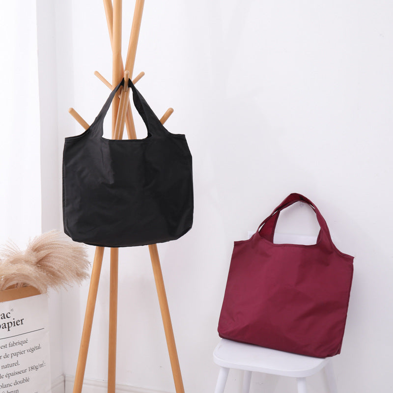 BIG Eco Friendly Folding Shopping Bag Reusable Solid Color Grocery Travel & Shoulder Handbag, Portable & Practical